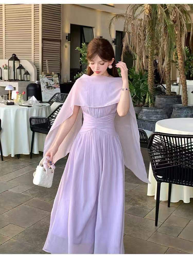 얼음 얼음 오는 달 케이지 보라색 실 작은 대중 부드러운 빛 요리 한 바람 허리 수축 한 마디 드레스 우아함 숄 롱 스커트 상세 이미지 7