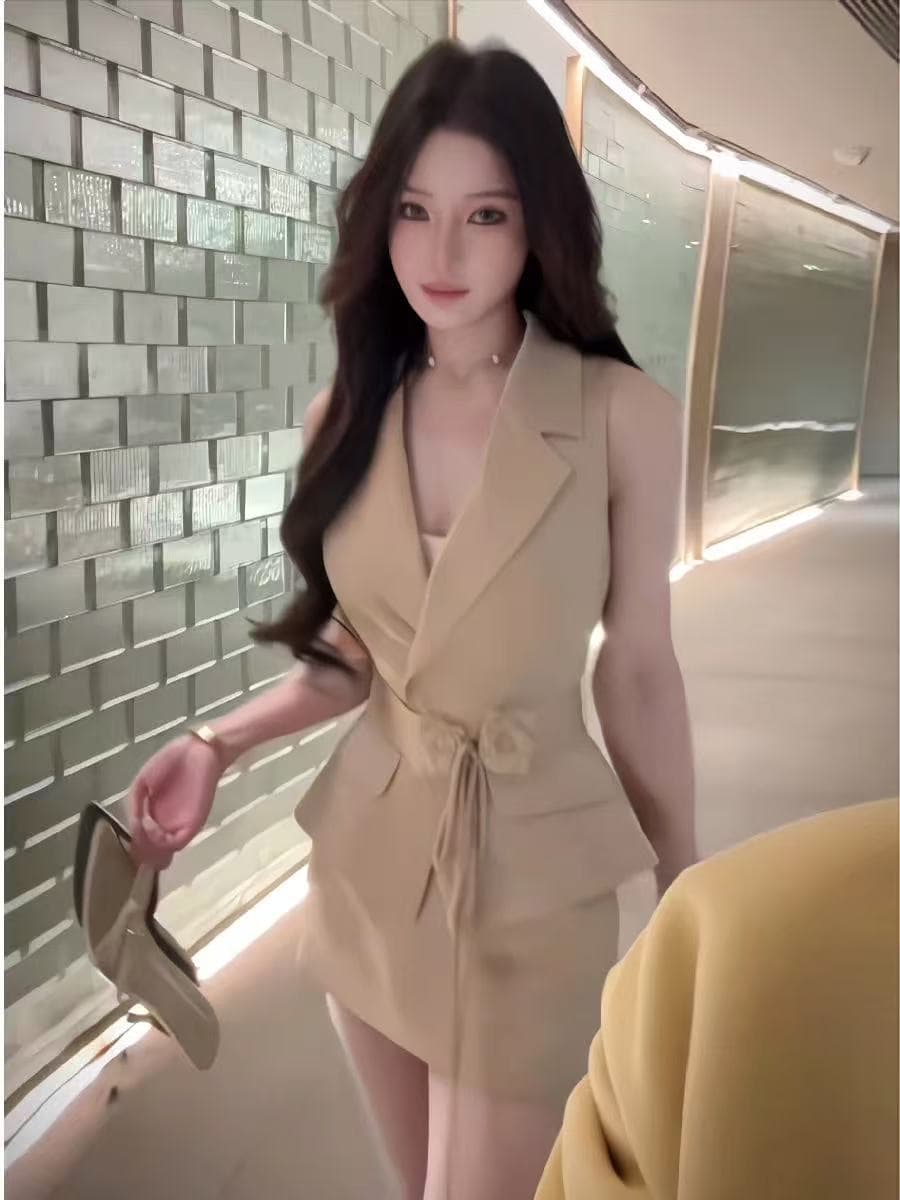 작은 Connaught 나는 몸매 가꾸기 베스트 슬림해 보이는 오프숄더 맨위 외국 가스 타이트 스커트 순수한 욕망 바람 미니 스커트 투피스 슈트 여성 이미지 4
