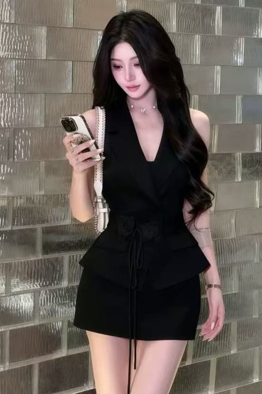 작은 Connaught 나는 몸매 가꾸기 베스트 슬림해 보이는 오프숄더 맨위 외국 가스 타이트 스커트 순수한 욕망 바람 미니 스커트 투피스 슈트 여성 이미지 7