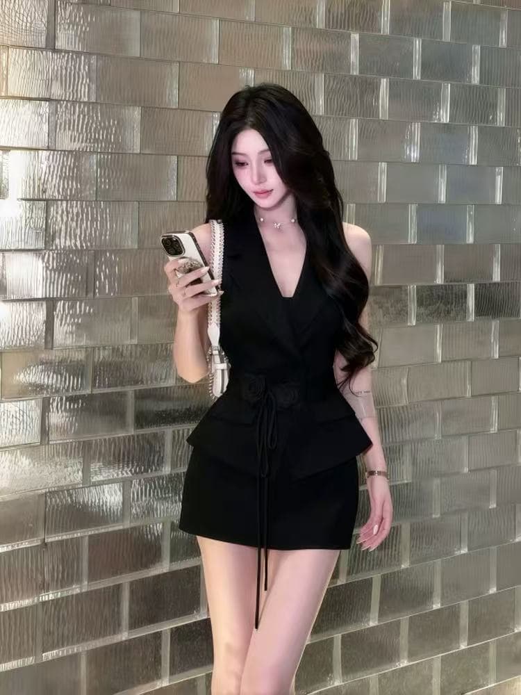 작은 Connaught 나는 몸매 가꾸기 베스트 슬림해 보이는 오프숄더 맨위 외국 가스 타이트 스커트 순수한 욕망 바람 미니 스커트 투피스 슈트 여성 상세 이미지 5
