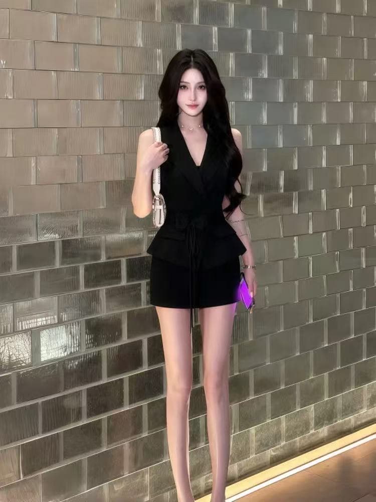 작은 Connaught 나는 몸매 가꾸기 베스트 슬림해 보이는 오프숄더 맨위 외국 가스 타이트 스커트 순수한 욕망 바람 미니 스커트 투피스 슈트 여성 상세 이미지 6