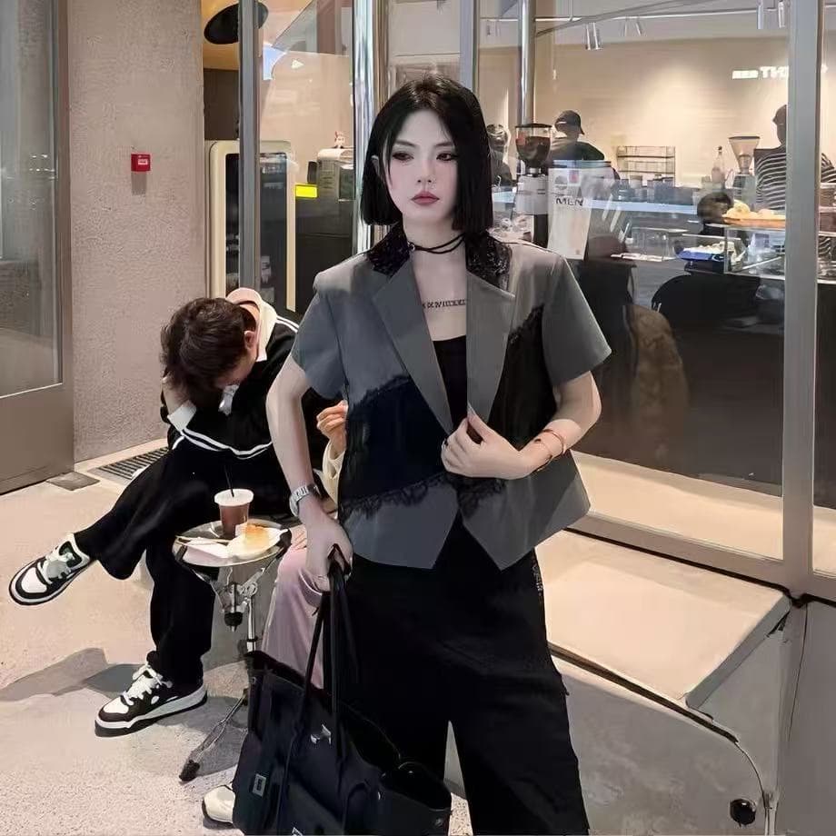 덩 새싹 팅 여름 제한적 여름 새로운 레이스 조각 디자인 외국 가스 세련된 패션 다용도 반팔 켜기 이미지 4