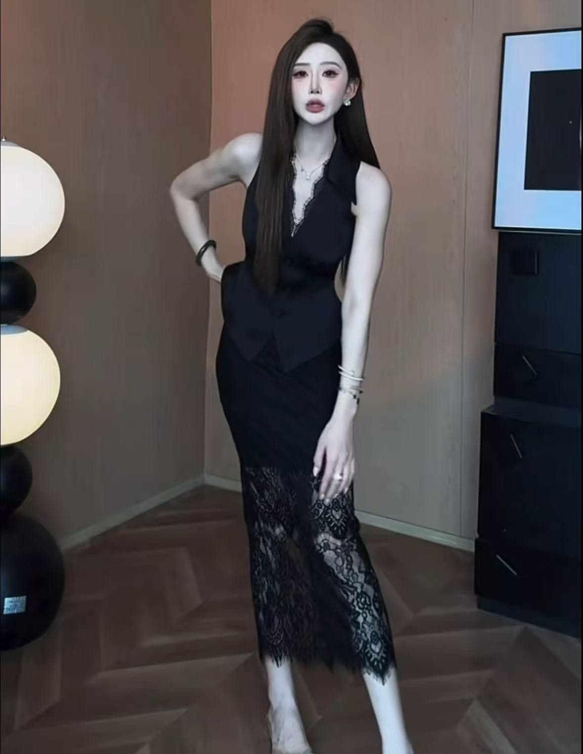 프랑스식 고급 셈 켜기 깃발 비 여름 새로운 부드러운 바람 허리 수축 슬림해 보이는 맨위 반신 치마 세트 상세 이미지 6