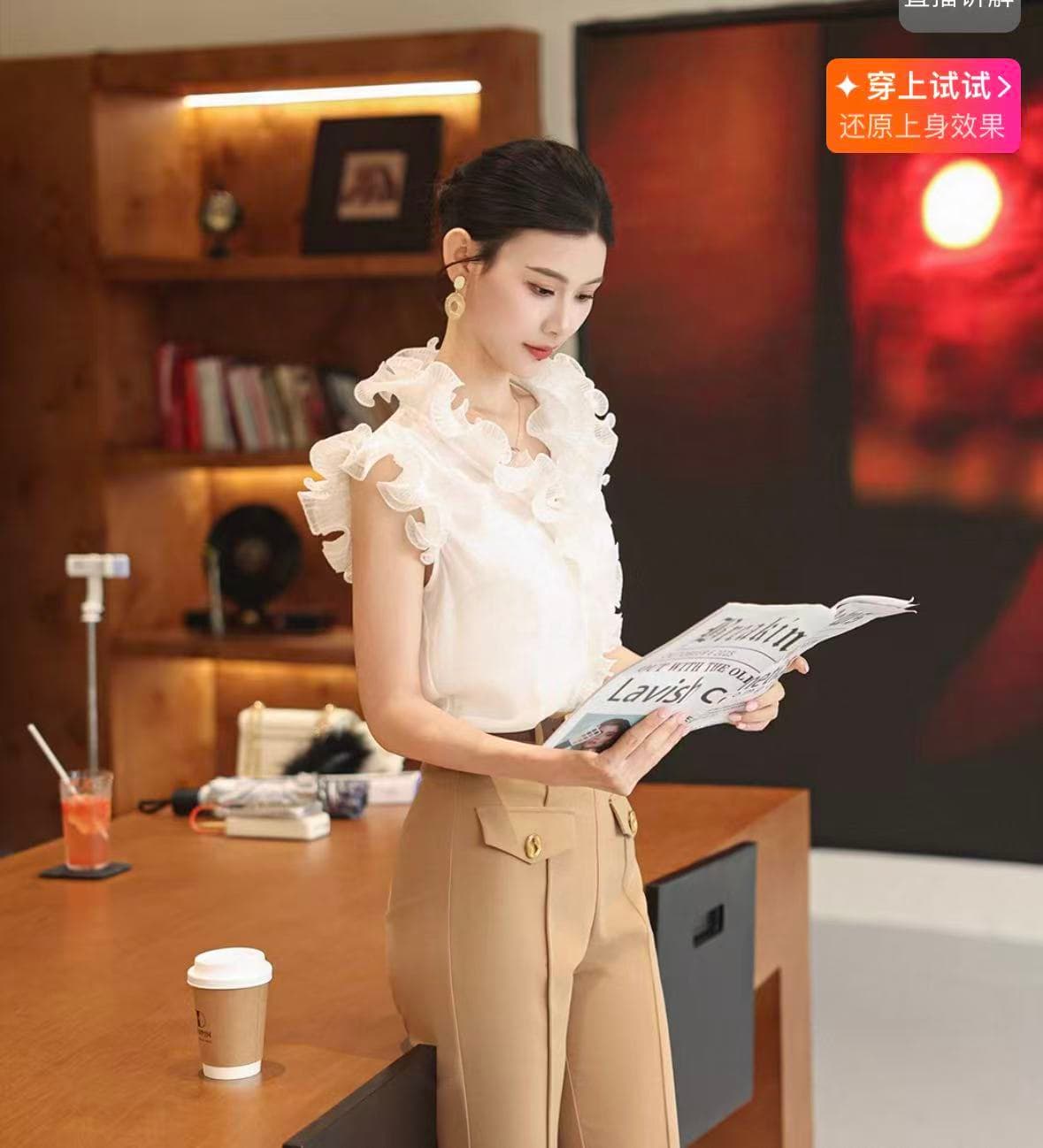 md 입력 오리지널 여름 품격 패션 다용도 디자인 센스 프릴 연령 감소 슬림해 보이는 셔츠 맨위 상세 이미지 7