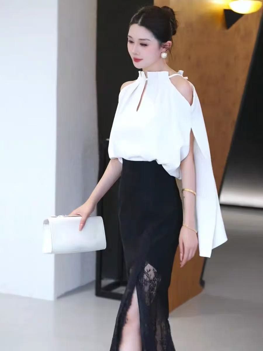 얼음 센스 부적 2026 여름 디자인 센스 루즈핏 슬림해 보이는 다용도 반팔 맨위 레이스 반신 치마 세트 상세 이미지 2