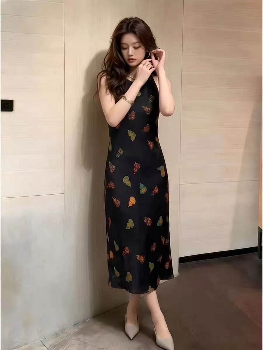 샹윈사 프린트 민소매 슬립 여성 드레스 여름 프랑스식 고급 센스 품격 슬림해 보이는 도루 센스 롱 코트 예복 상세 이미지 2
