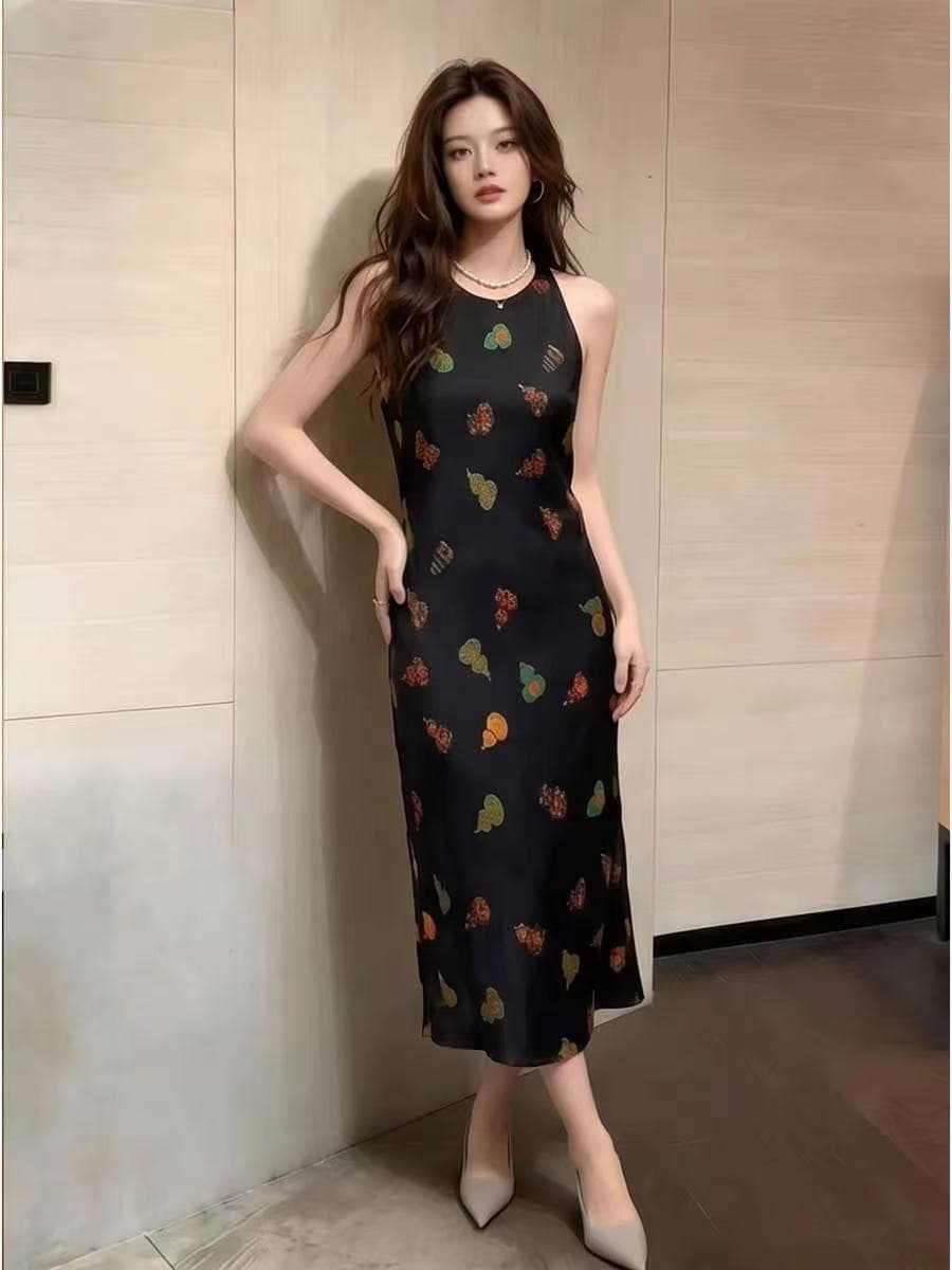 샹윈사 프린트 민소매 슬립 여성 드레스 여름 프랑스식 고급 센스 품격 슬림해 보이는 도루 센스 롱 코트 예복 상세 이미지 3
