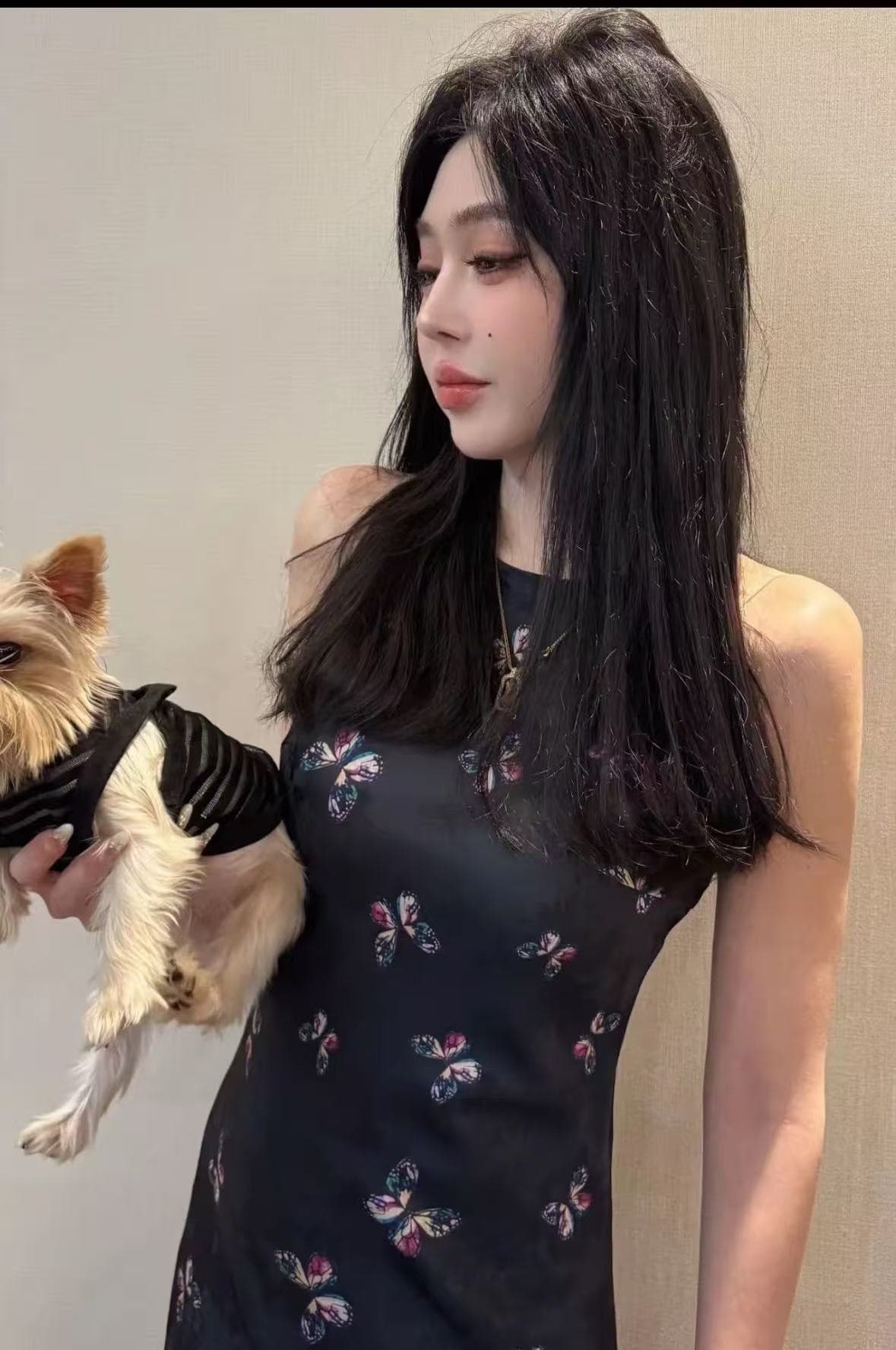 인터넷 유명인 폭발 새로운 중식 비스듬한 자르다 나비 꿈 우아함 품격 민소매 허리 수축 슬림해 보이는 국풍 여성 드레스 이미지 2