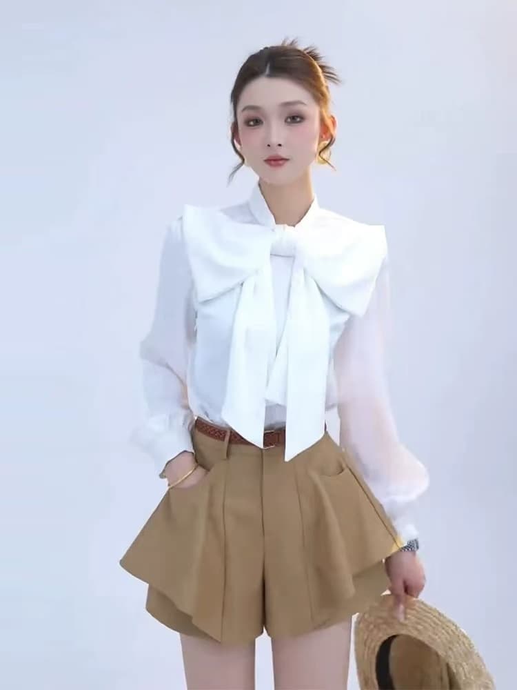 md 에 따르면 Connaught 나비 소녀 2026 가을 섹션 패션 디자인 센스 나비 매듭 캐주얼 루즈핏 긴팔 맨위 상세 이미지 4