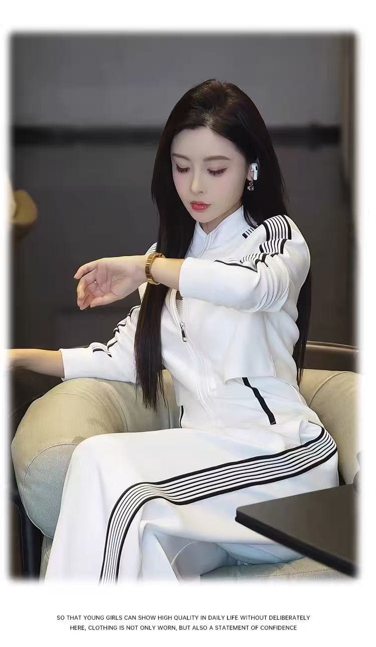 패션 세트 여성 2026 이른 가을 새로운 리본 페이크 레이어드 더블 지퍼 긴팔 슬림해 보이는 긴 바지 투피스 세트 이미지 2