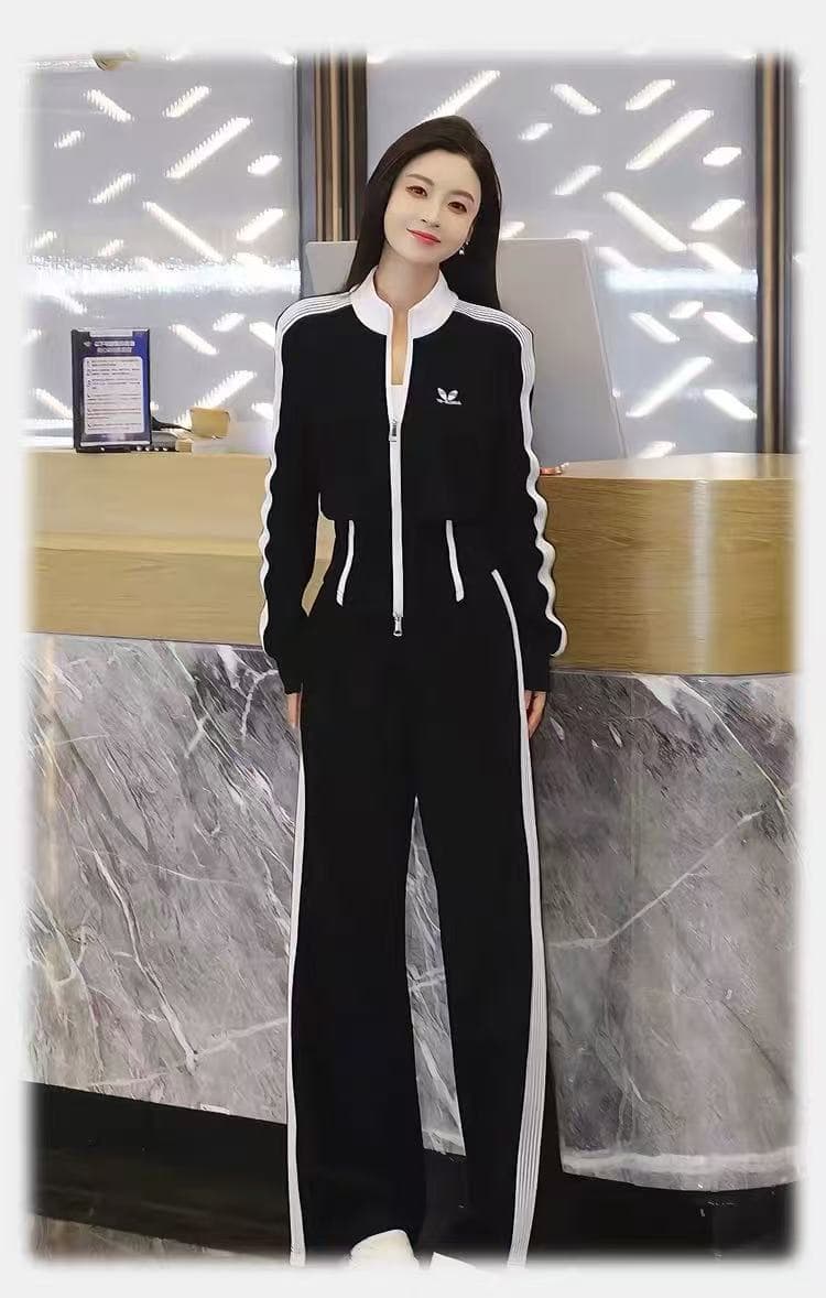 패션 세트 여성 2026 이른 가을 새로운 리본 페이크 레이어드 더블 지퍼 긴팔 슬림해 보이는 긴 바지 투피스 세트 상세 이미지 8