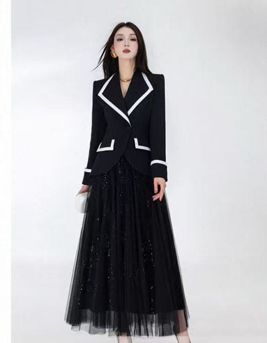 동양의 꿈 나라 2026 가을 섹션 패션 품격 허리 수축 디자인 센스 긴팔 블레이저 반신 스커트 상세 이미지 4