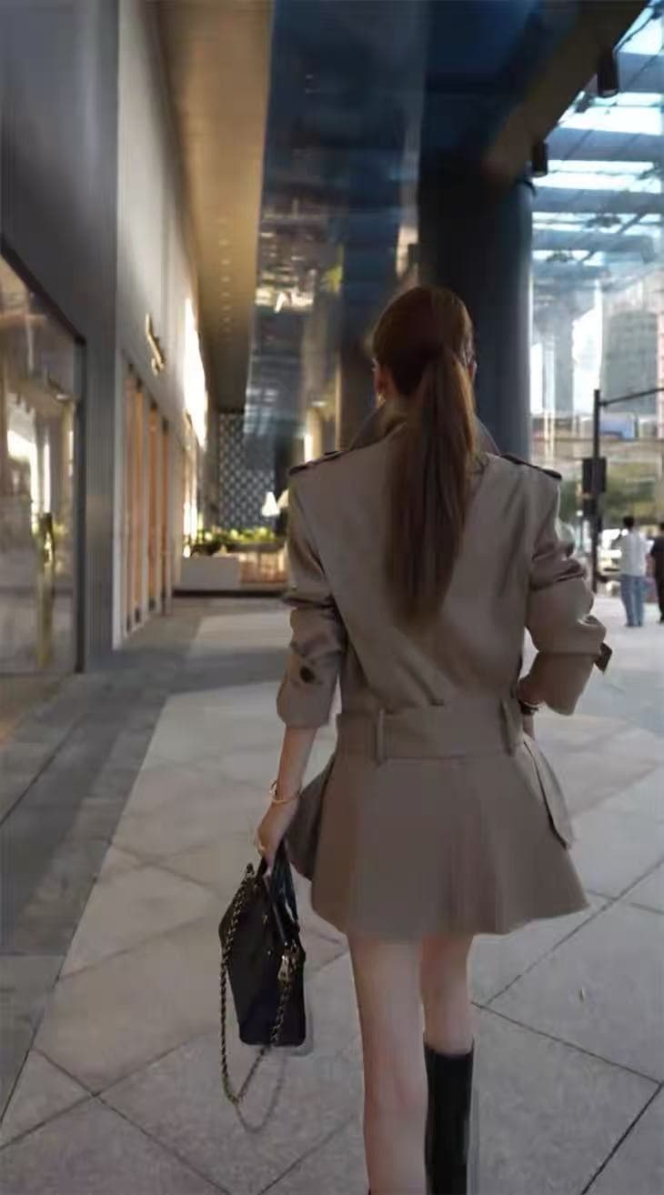 한 부서 빅 사이즈 바람막이 여성 드레스 가을 2026 새로운 이중 버튼 폴로 칼라 재킷 치마 루즈핏 한 마디 플리츠 스커트 상세 이미지 7