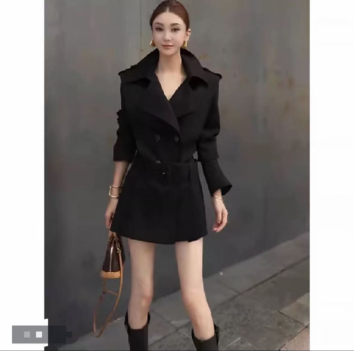한 부서 빅 사이즈 바람막이 여성 드레스 가을 2026 새로운 이중 버튼 폴로 칼라 재킷 치마 루즈핏 한 마디 플리츠 스커트 상세 이미지 8