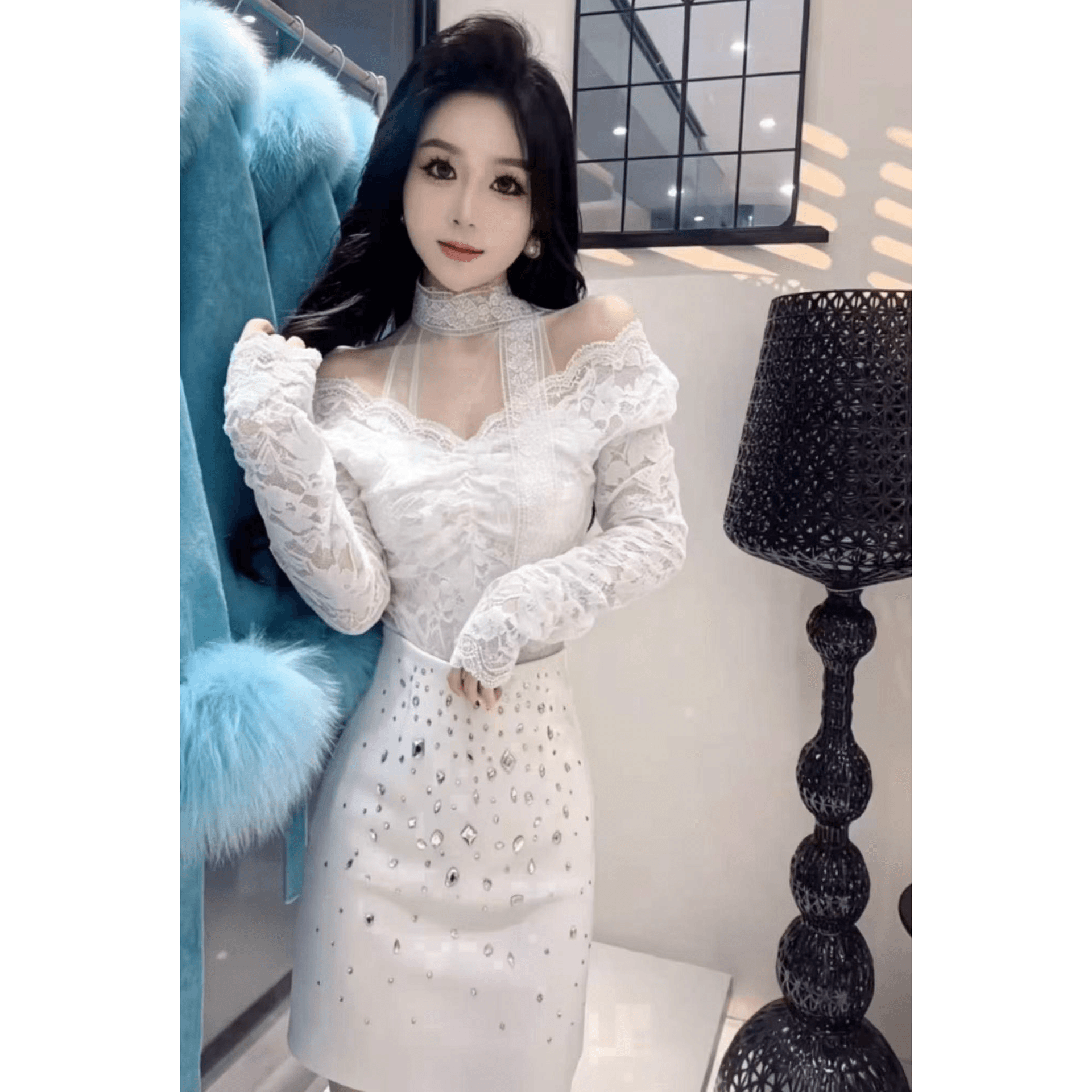 순수한 욕망 바람 핫걸 섹시함 V넥 레이스 셔츠 여성 가을 겨울철 외국 가스 비즈 박기 리본 긴팔 만나는 티셔츠 맨위 이미지 6