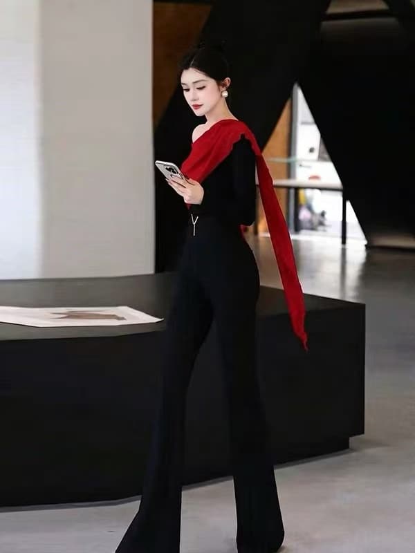 현대 분위기 2026 착용 가져 가라. 하이웨이스트 패션 출퇴근 품격 디자인 센스 바지 다용도 맨위 투피스 세트 이미지 5