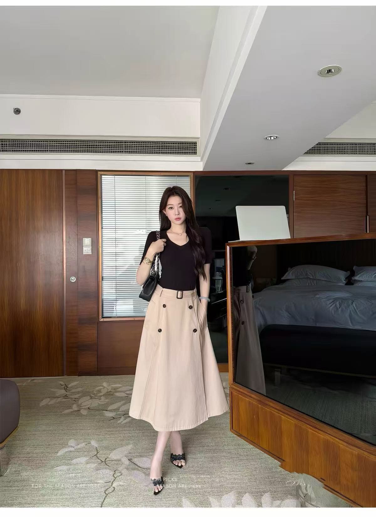 예약하기 어둡고 조용한 상하이 여자 일러스트레이션 영국식 바람 반신 스커트 여성 여름 캐주얼 미니멀리즘 반 스커트 이미지 4