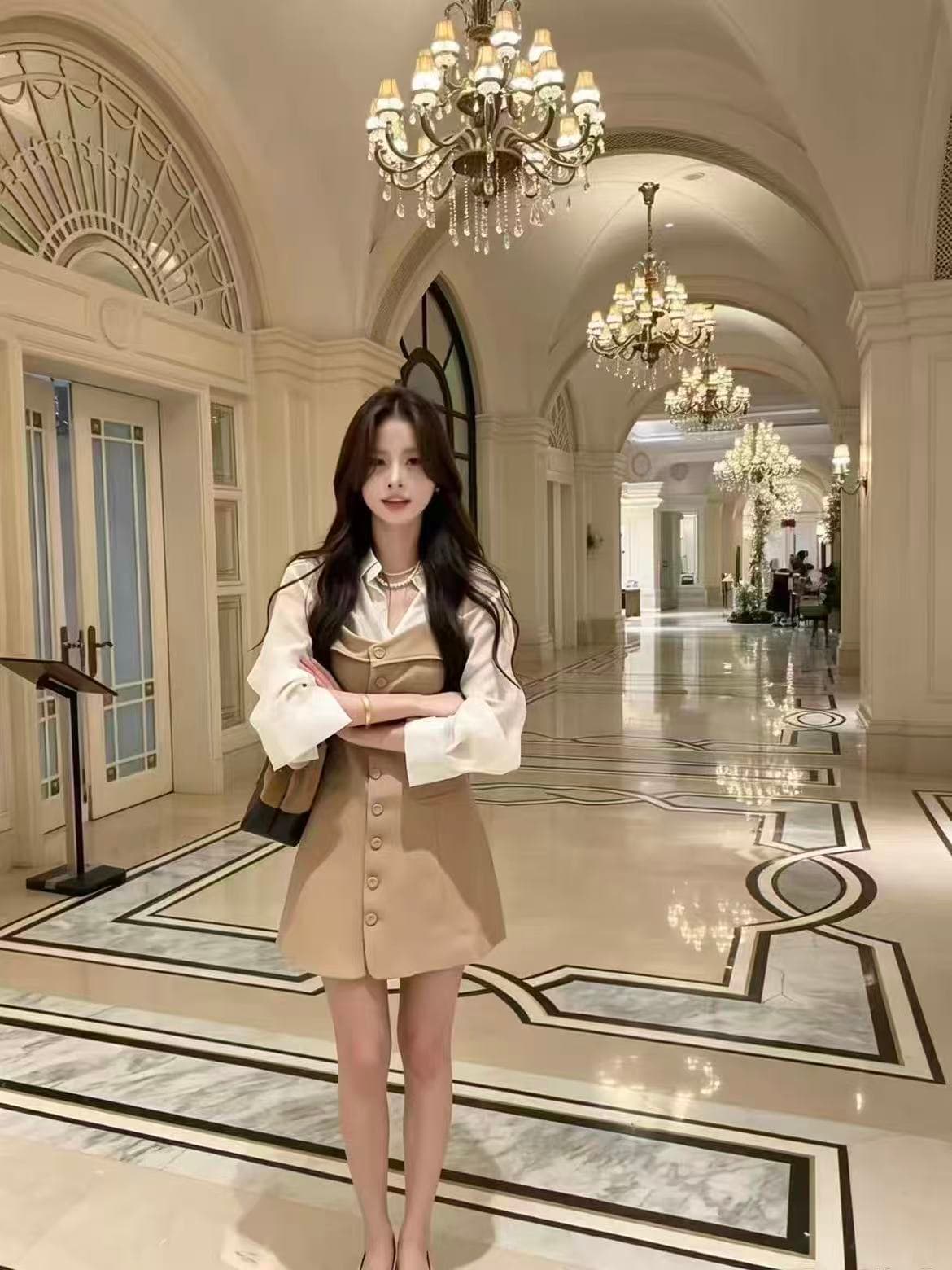 2026 가을 새로운 한 인사이드 한 가스 투피스 세트 빛 요리 한 바람 다용도 POLO 칼라 셔츠 슬립 정장 치마 이미지 4