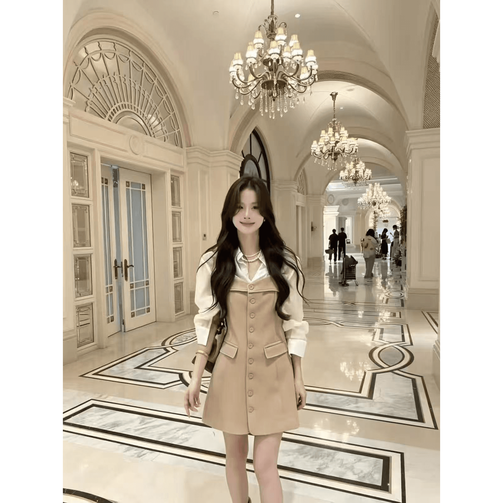 2026 가을 새로운 한 인사이드 한 가스 투피스 세트 빛 요리 한 바람 다용도 POLO 칼라 셔츠 슬립 정장 치마 이미지 6