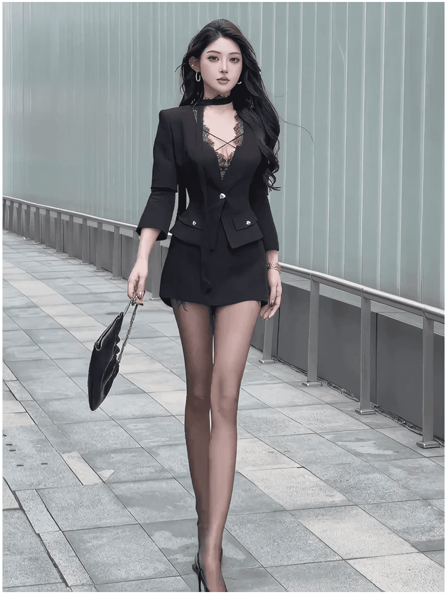 한 부서 다용도 작은 대중 디자인 센스 재킷 맨위 여성 가을 새로운 하이웨이스트 품격 반신 미니 스커트 투피스 슈트 이미지 2