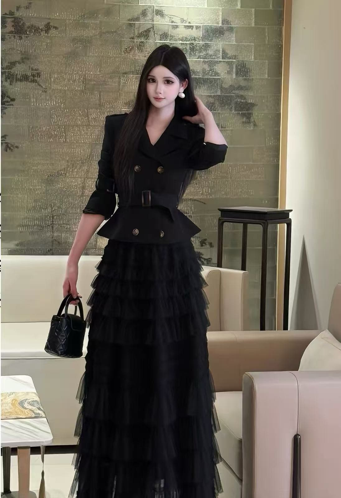 인터넷 유명인 폭발 이른 가을 새로운 짧은 외투 품격 몸매 가꾸기 작은 양복 망사 케이크 롱 스커트 반신 치마 세트 이미지 2
