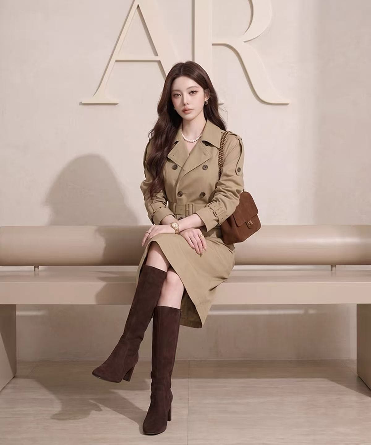 빛 요리 한 로얄 자매 착용 가져 가라. 전체 집합 자이언트 잘 생긴 아름다움 라드. 허리 수축 카키 색 재킷 재킷 반신 치마 세트 가을 이미지 2