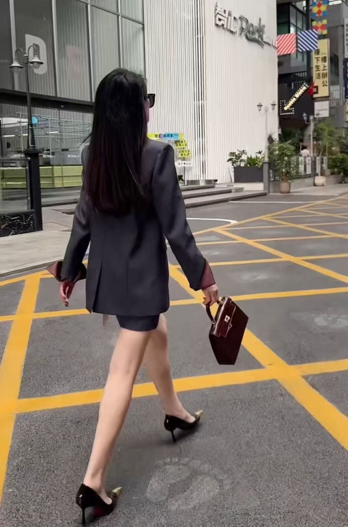 패션 품격 페이크 레이어드 패치워크 칼라 디자이너 블레이저 패키지 팔 반신 스커트 투피스 세트 세트 여성 이미지 5