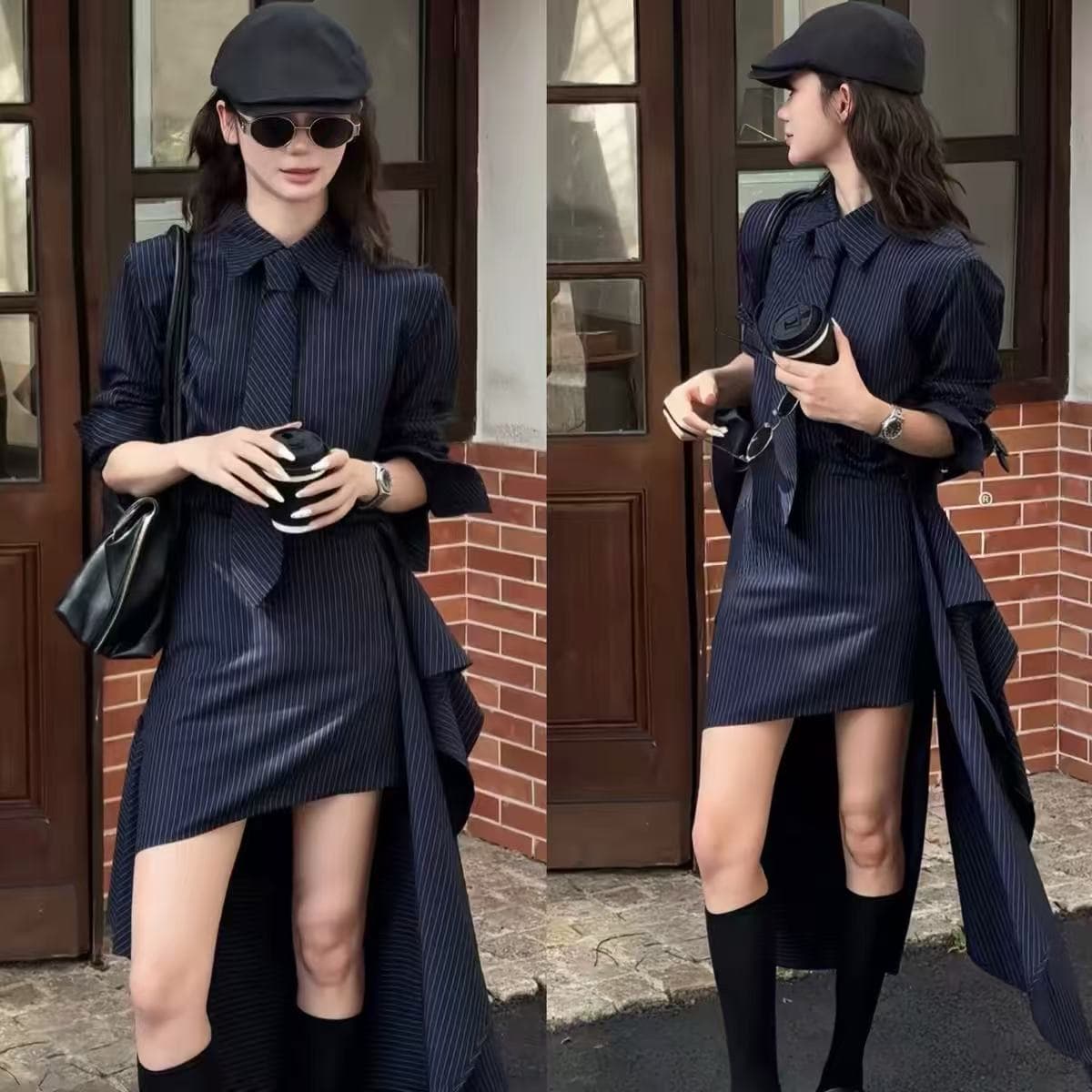 한 부서 학원 스타일 스트라이프 긴팔 셔츠 여성 드레스 이른 가을 2026 새로운 고급 센스 불규칙 세트 드레스 상세 이미지 1