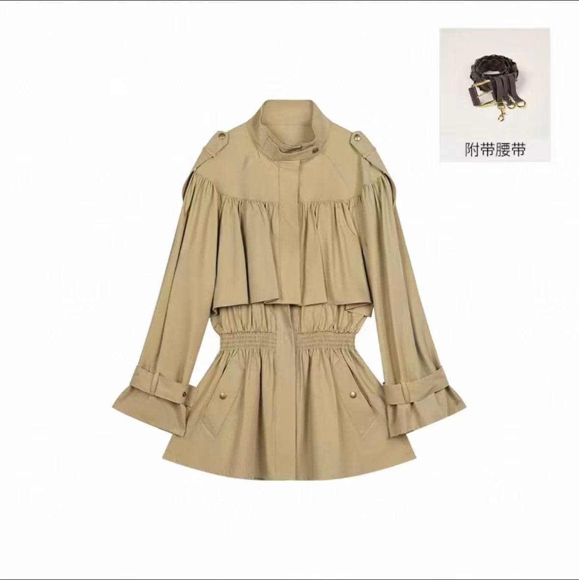 프랑스식 품격 가을 작은 대중 스탠드 칼라 펌프 Pleat 쇼트 스타일 바람막이 레트로 허리 수축 빛 작은 키 루즈핏 싱글 조각 재킷 상세 이미지 10