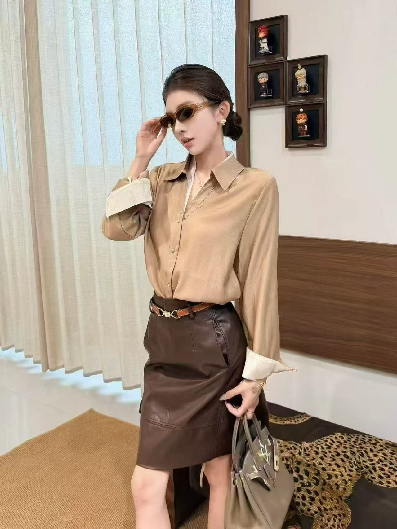 한 스타일 배색 패치워크 폴로 칼라 긴팔 여성 셔츠 2026 가을 고급 센스 루즈핏 슬림해 보이는 캐주얼 셔츠 맨위 상세 이미지 6