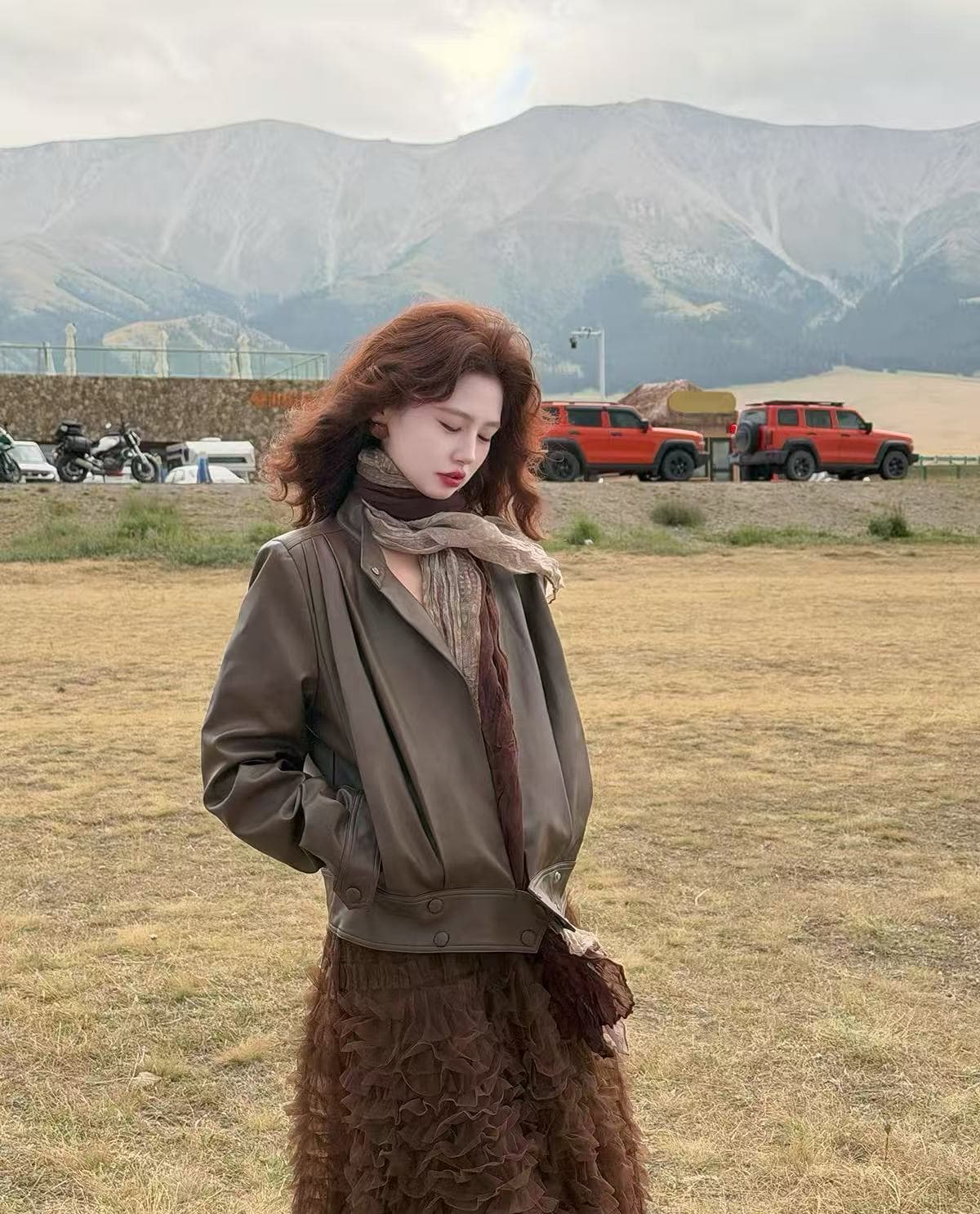평생 로마의 지구 프랑스식 레트로 브라운 스탠드 칼라 pu 가죽 재킷 여성 코트 가을 루즈핏 다용도 재킷 상세 이미지 1