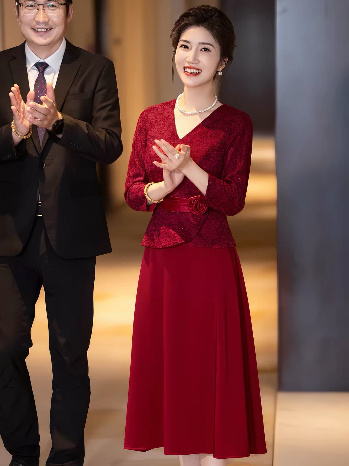 고급 안녕하세요. 시어머니 결혼 연회 로드 중 이브닝 드레스 영 결혼 엄마 치파오 결혼식 고귀한 작은 키 높음 세트 외국 가스 이미지 2