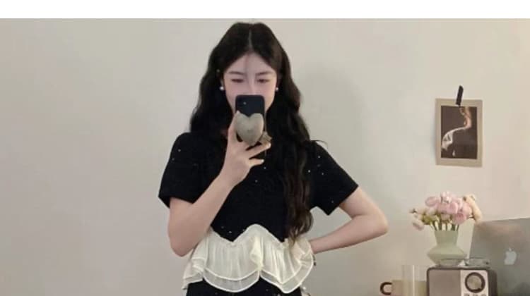 실사 프랑스식 배색 프릴 페이크 레이어드 치마 여름 새로운 고급 센스 품격 슬림해 보이는 임산부 모유 수유 용 치마 상세 이미지 30
