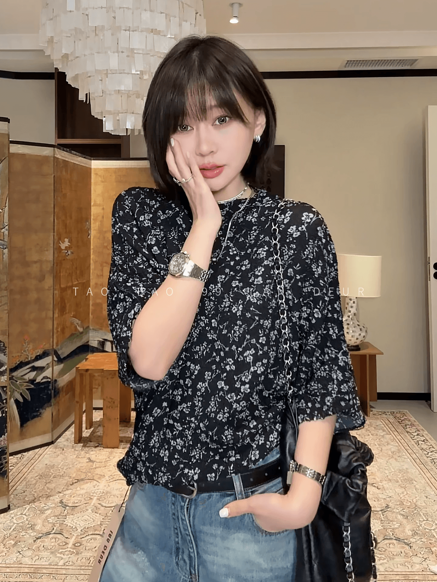 lan deur 필라델피아 공동 레트로 세 하우스 바람 연령 감소 꽃무늬 다용도 문예 바람 셔츠 맨위 상세 이미지 1