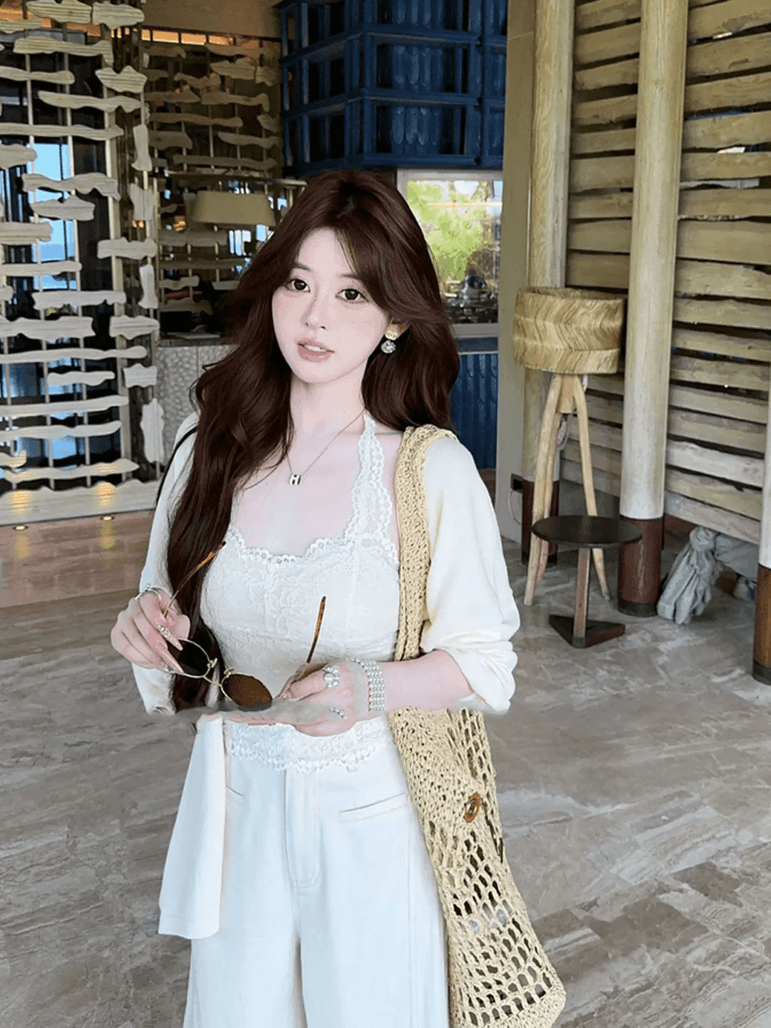 한 부서 착용 가져 가라. 분위기 센스 레이스 조각 니트 스웨터 여성 조기 봄 새로운 루즈핏 슬림해 보이는 마이크로 ~을 통해 자외선 차단 맨위 이미지 4
