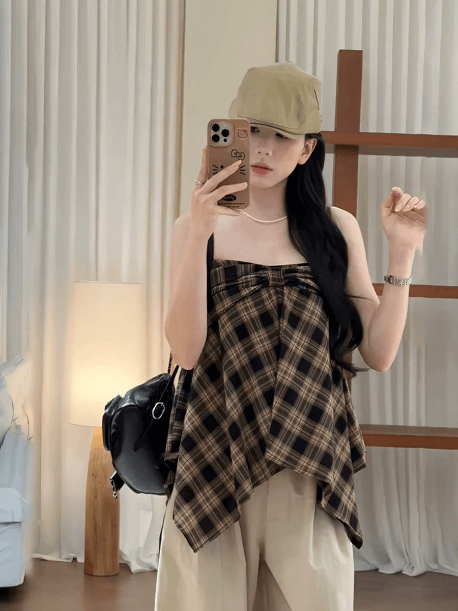 한 부서 작은 키 레트로 스타일 체크무늬 캐미솔 2026 여름 새로운 패션 품격 트렌드 섹션 맨위 이미지 4