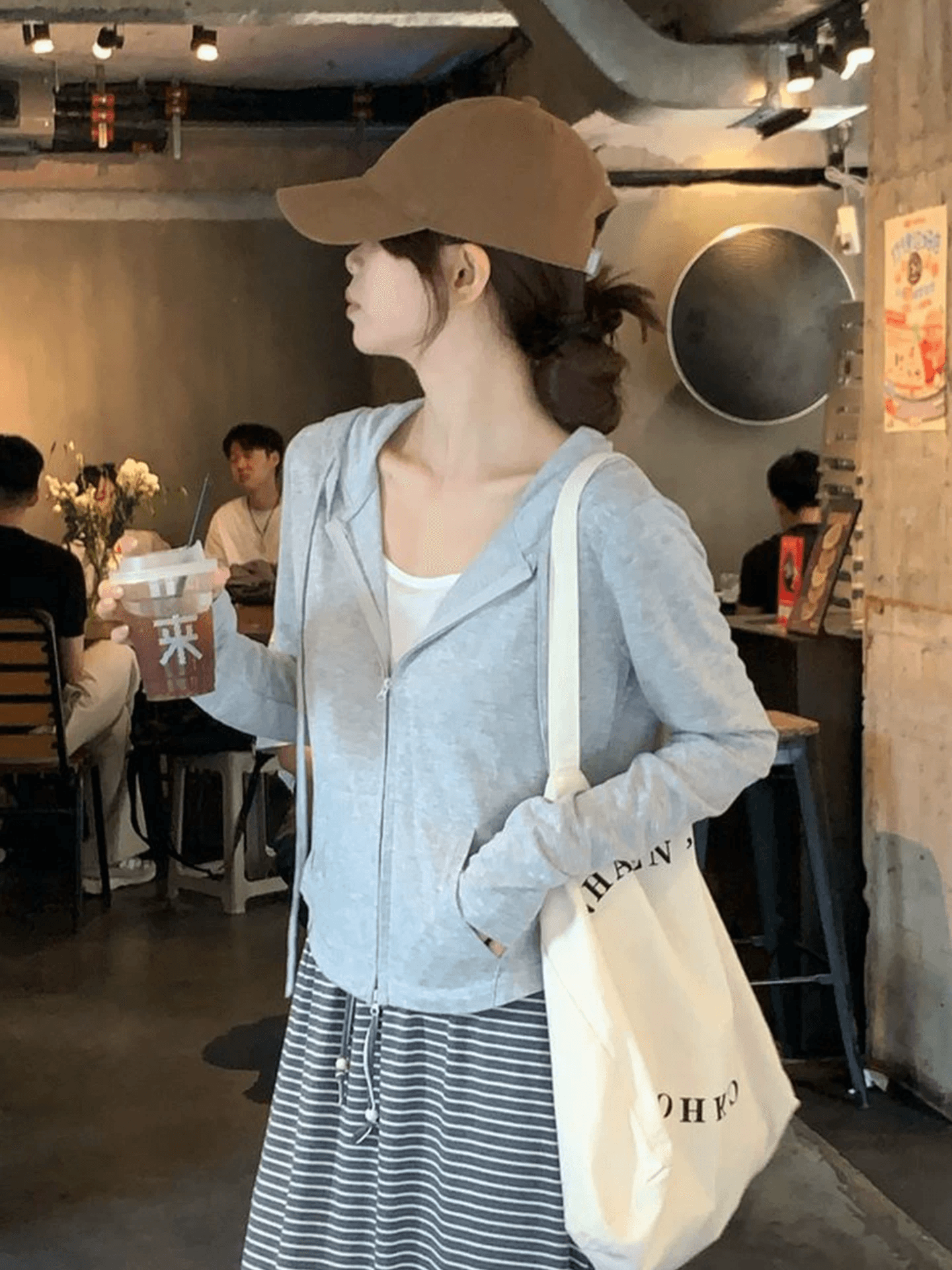 한 부서 화이트 후드 지퍼 오픈 가디건 긴팔 티셔츠 자외선 차단 의류 여성 여름 얇은 스타일 블라우스 외부 가져 가라. 에어컨 맨위 상세 이미지 1
