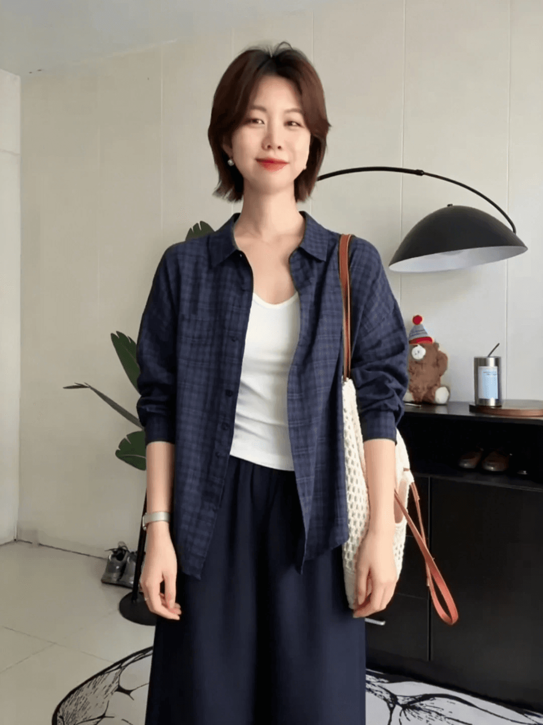항구 바람 레트로 스타일 체크무늬 긴팔 셔츠 여성 코트 여름 새로운 얇고 가벼운 통기성 루즈핏 자외선 차단 오픈 가디건 맨위 이미지 2