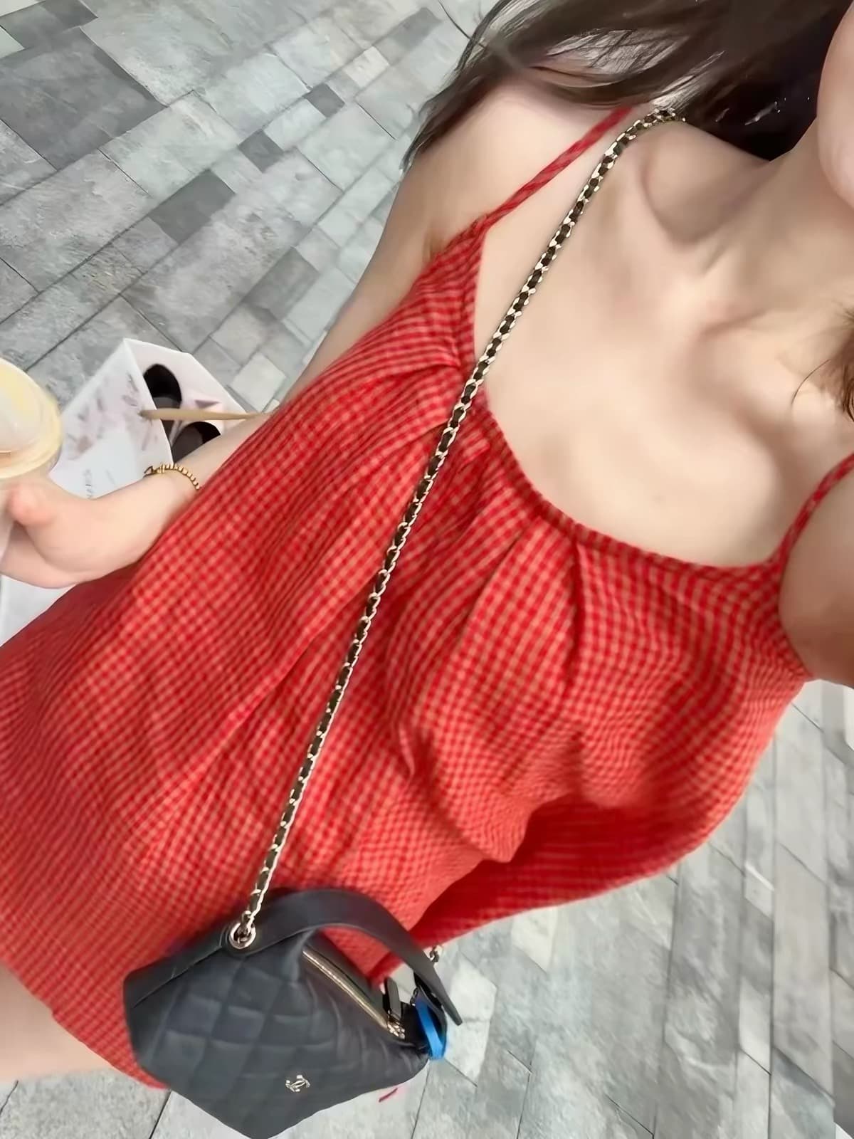 한 부서 작은 키 패션 외국 가스 작은 대중 캐주얼 다용도 고유 한 체크무늬 슬립 드레스 허리 수축 슬림해 보이는 치마 이미지 3
