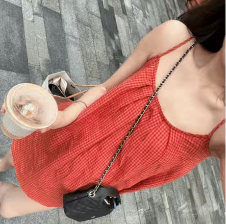 한 부서 작은 키 패션 외국 가스 작은 대중 캐주얼 다용도 고유 한 체크무늬 슬립 드레스 허리 수축 슬림해 보이는 치마 상세 이미지 4