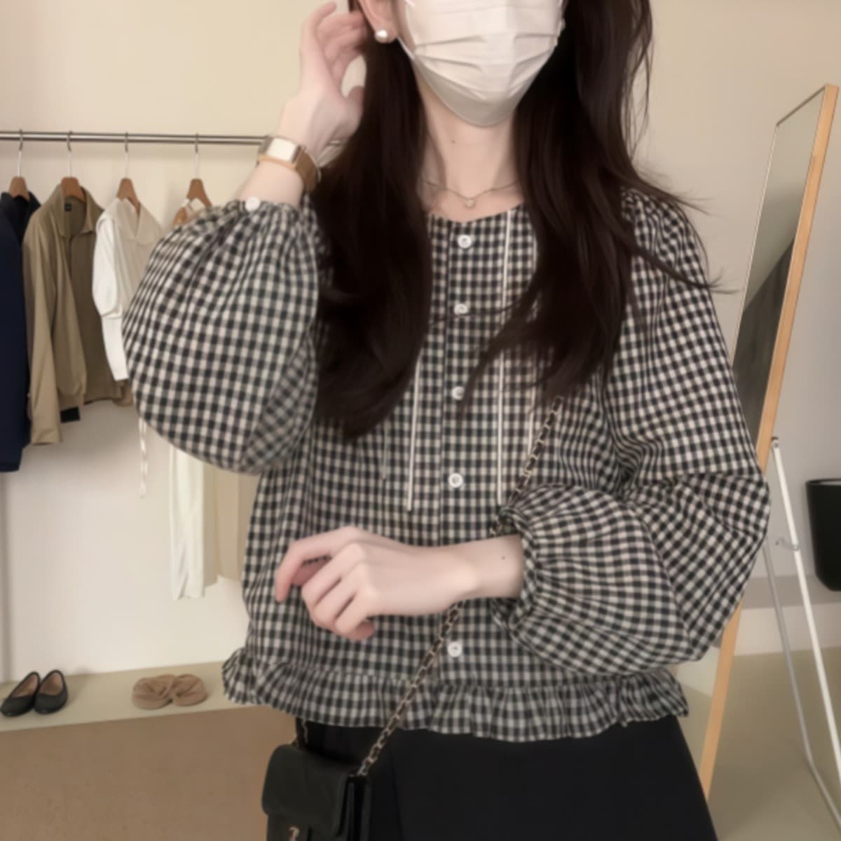 달콤함 연령 감소 프릴 체크무늬 여성 셔츠 2026 년 봄 새로운 작은 키 루즈핏 고유 한 Chic 맨위