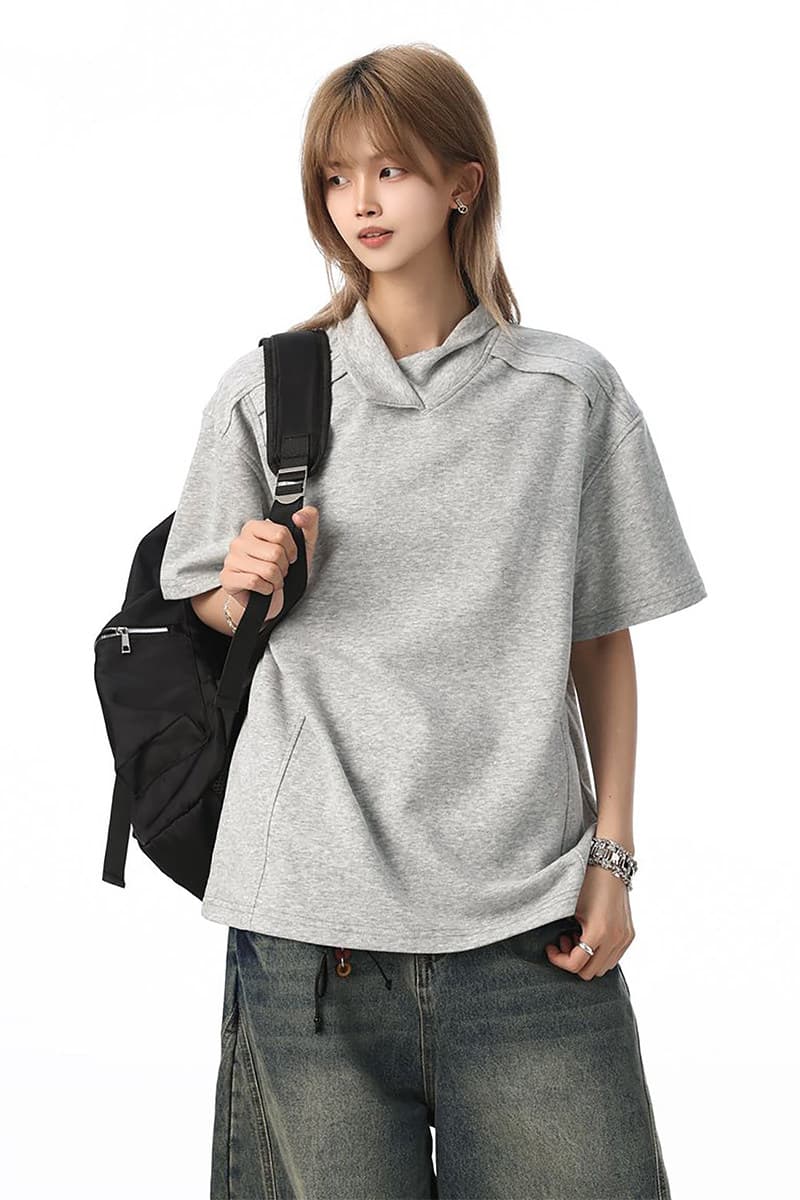 고급 센스 해체 폴로 칼라 티셔츠 남녀 봄 여름 아메리칸 불규칙 디자인 POLO 셔츠 ins 단색 커플 반팔 상세 이미지 5
