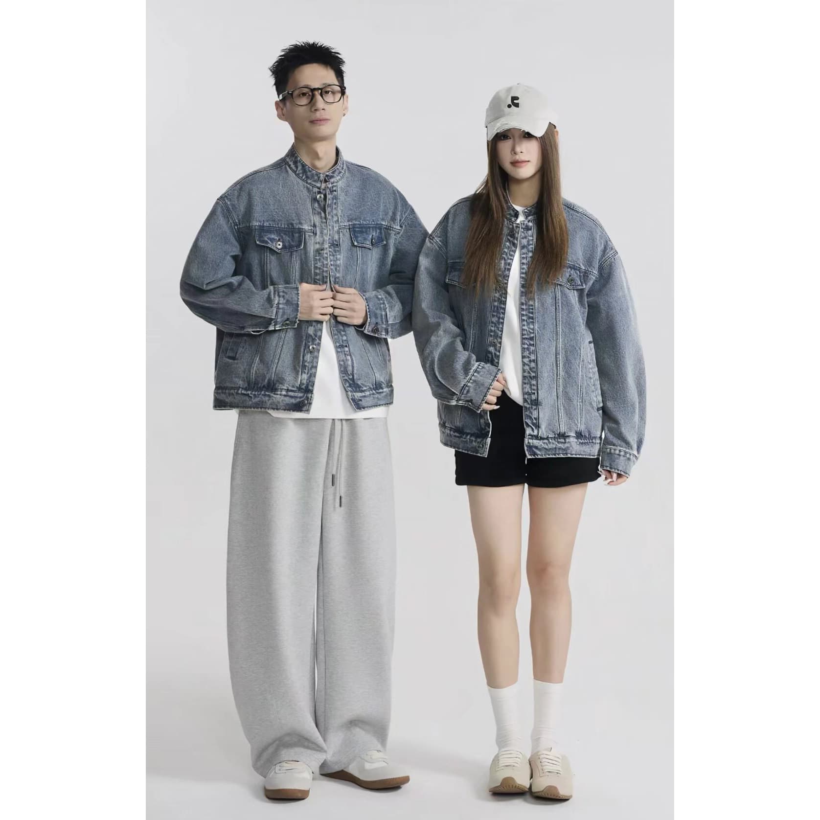 아메리칸 레트로 워싱 스탠드 칼라 데님 재킷 재킷 남녀 봄 가을 조수 브랜드 루즈핏 커플 고급 센스 맨위