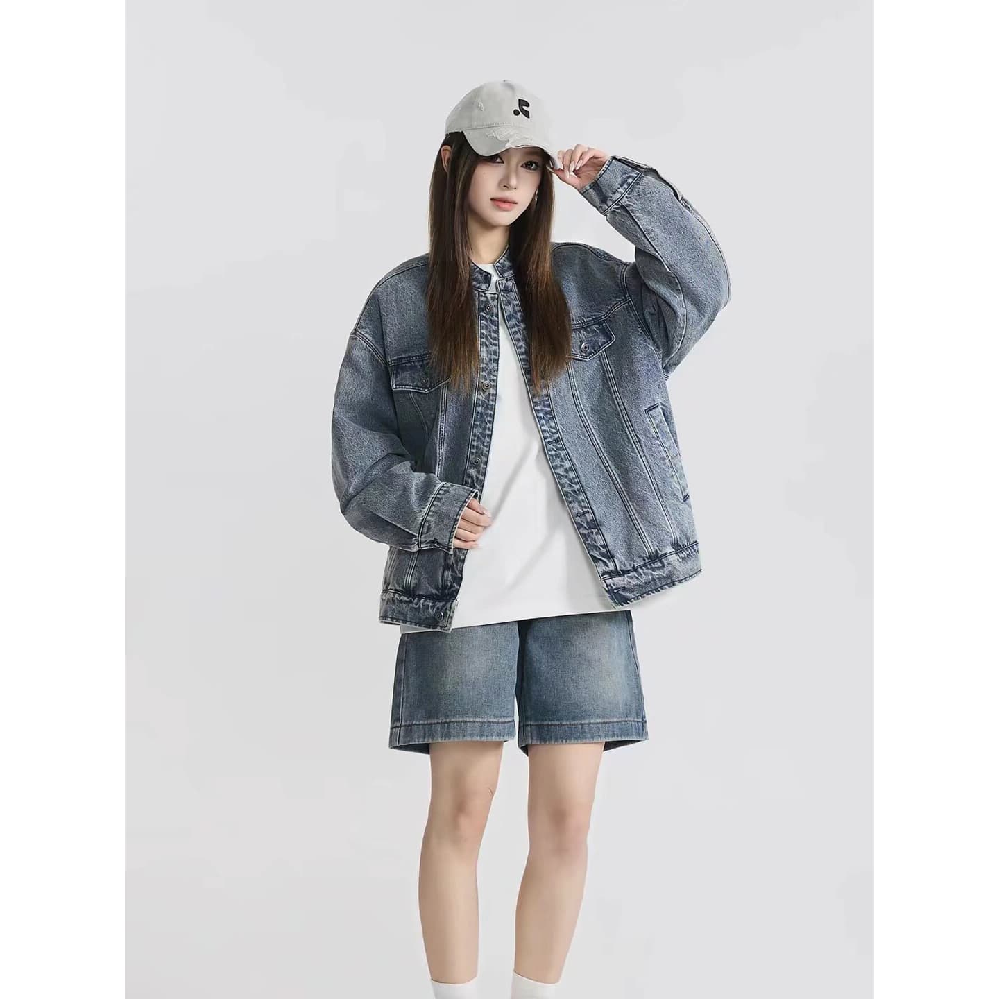 아메리칸 레트로 워싱 스탠드 칼라 데님 재킷 재킷 남녀 봄 가을 조수 브랜드 루즈핏 커플 고급 센스 맨위 상세 이미지 3
