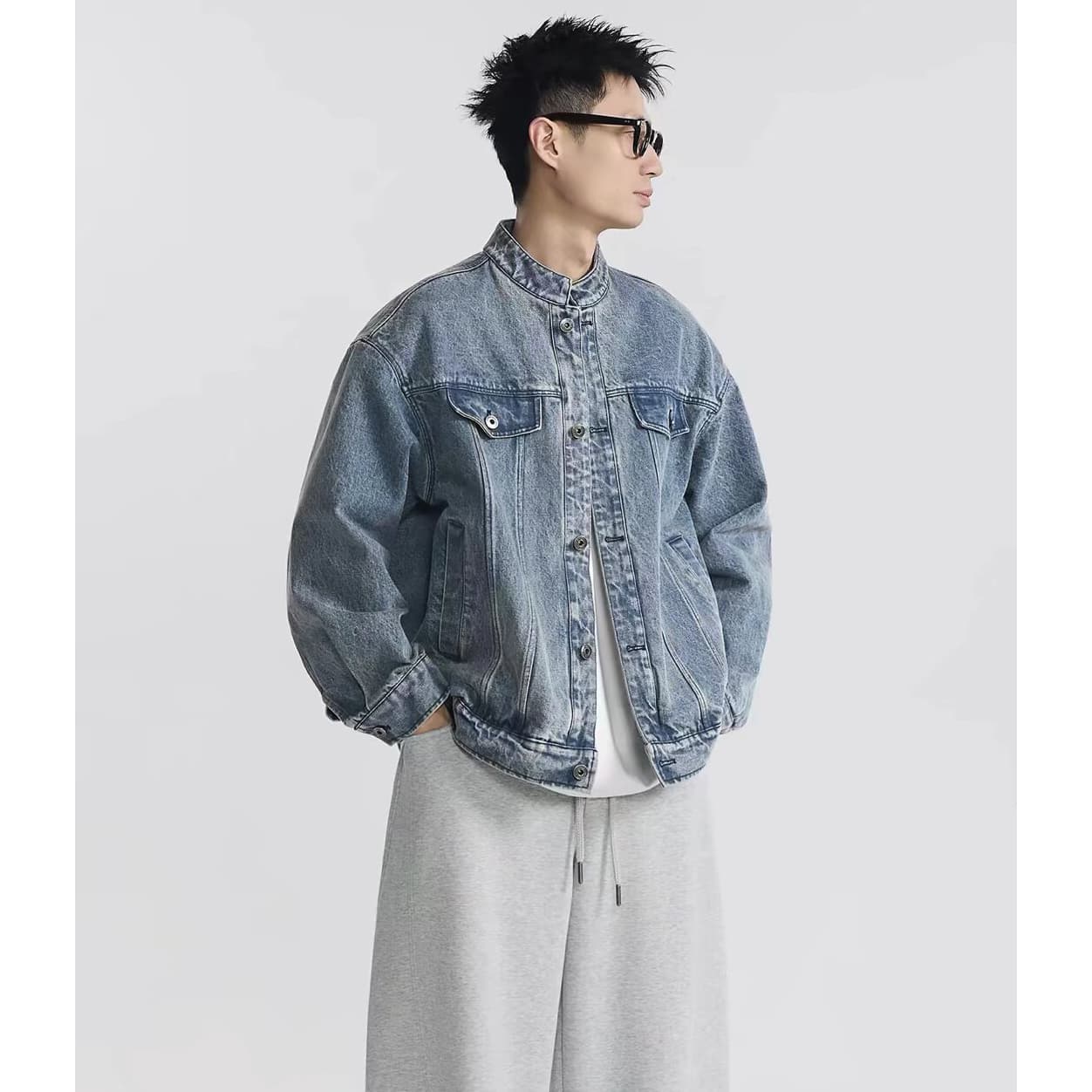 아메리칸 레트로 워싱 스탠드 칼라 데님 재킷 재킷 남녀 봄 가을 조수 브랜드 루즈핏 커플 고급 센스 맨위 상세 이미지 6