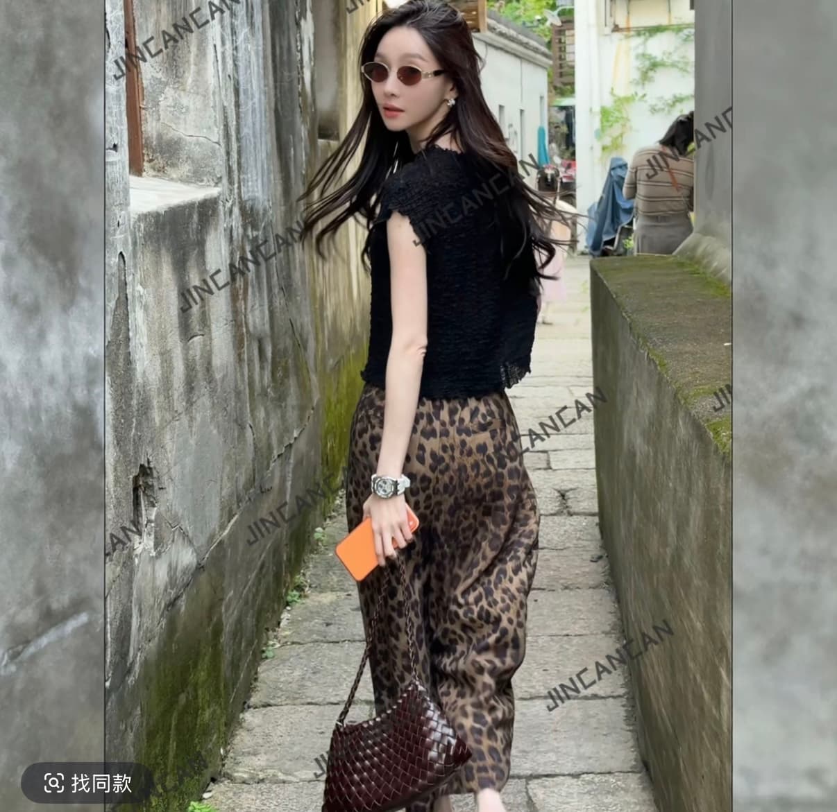 빛 럭셔리 와일드 조정 주간 실크 아마 패션 레오파드 무늬 디자인 하이웨이스트 여름 슬림해 보이는 표지 고기 8 점 바지 맨위 이미지 2