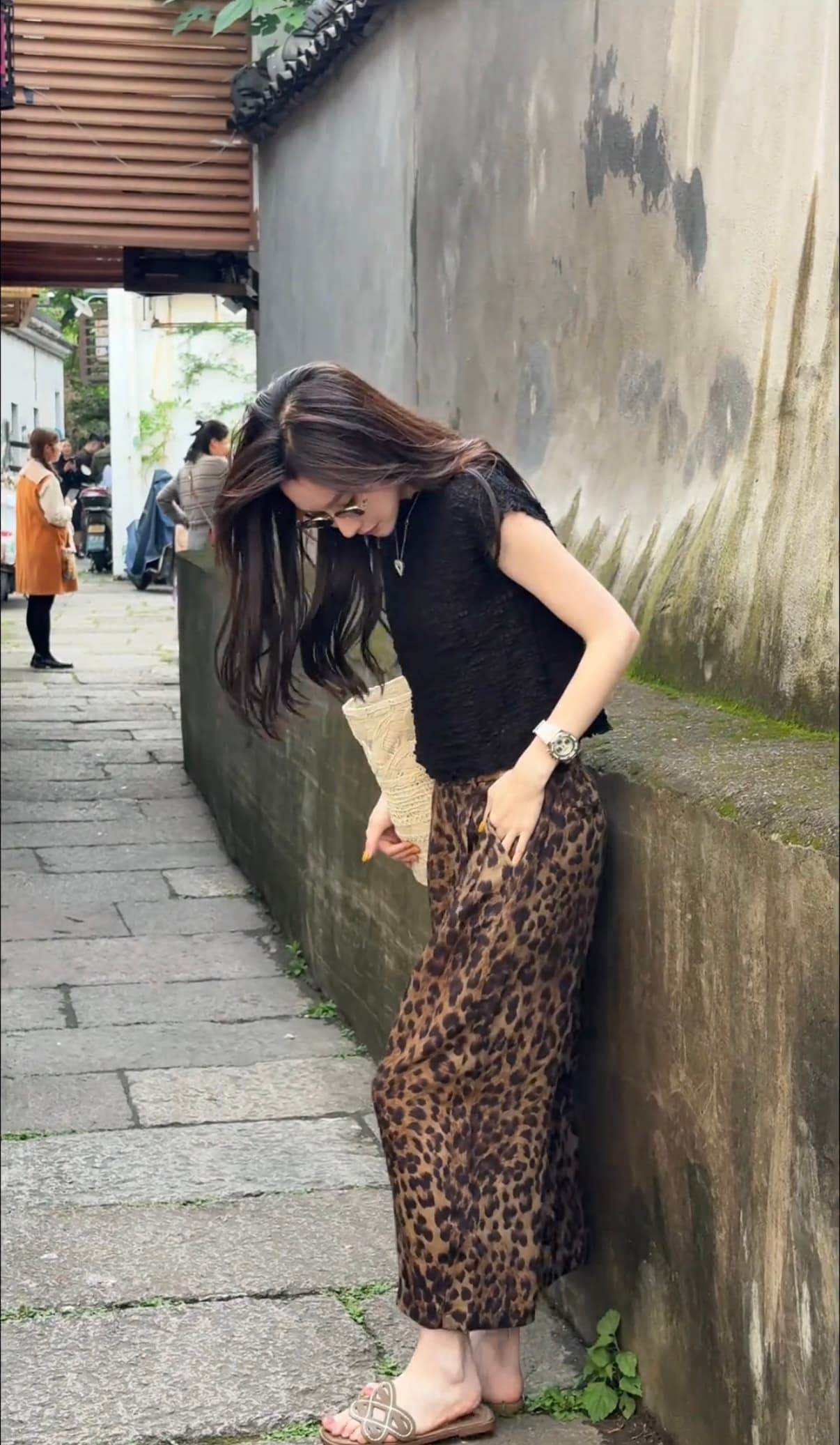 빛 럭셔리 와일드 조정 주간 실크 아마 패션 레오파드 무늬 디자인 하이웨이스트 여름 슬림해 보이는 표지 고기 8 점 바지 맨위 이미지 4