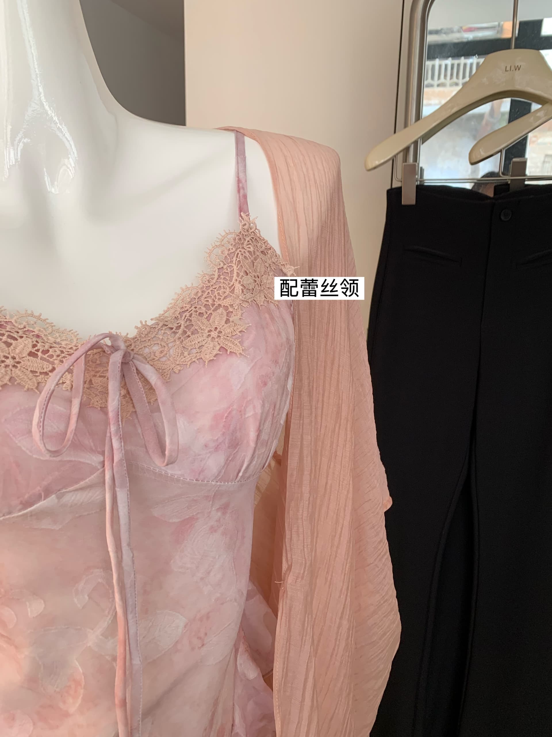 暮 시간 꽃 차오 헤일로 염색 꽃무늬 여성 드레스 프랑스식 자수 패치워크 오프숄더 슬립 롱 스커트 상세 이미지 9