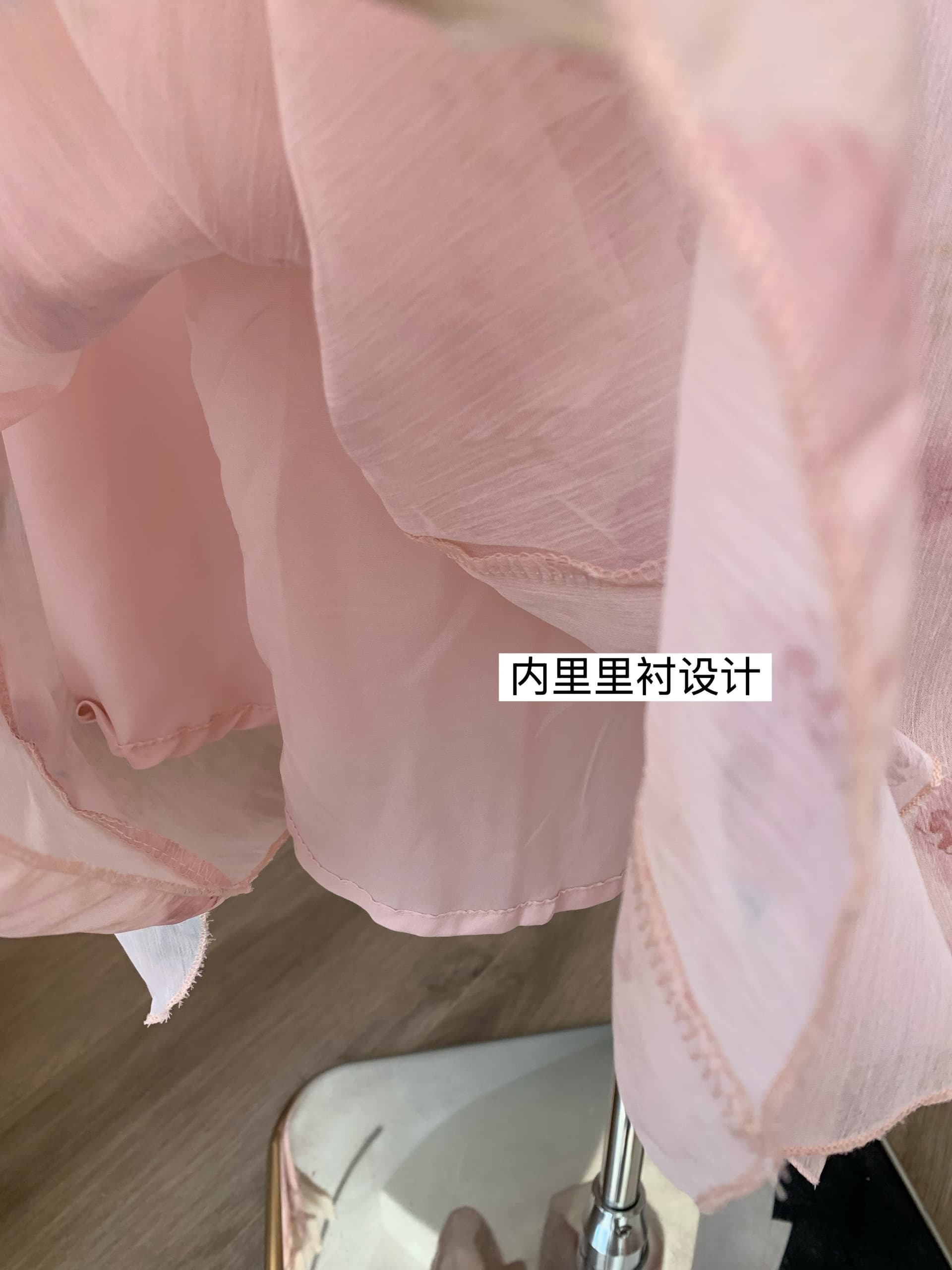 핑크색 프랑스식 드레스 꽃무늬 슬립 드레스 고급 센스 롱 스커트 프릴 치마 휴가 착용 가져 가라. 여성 여름 상세 이미지 6