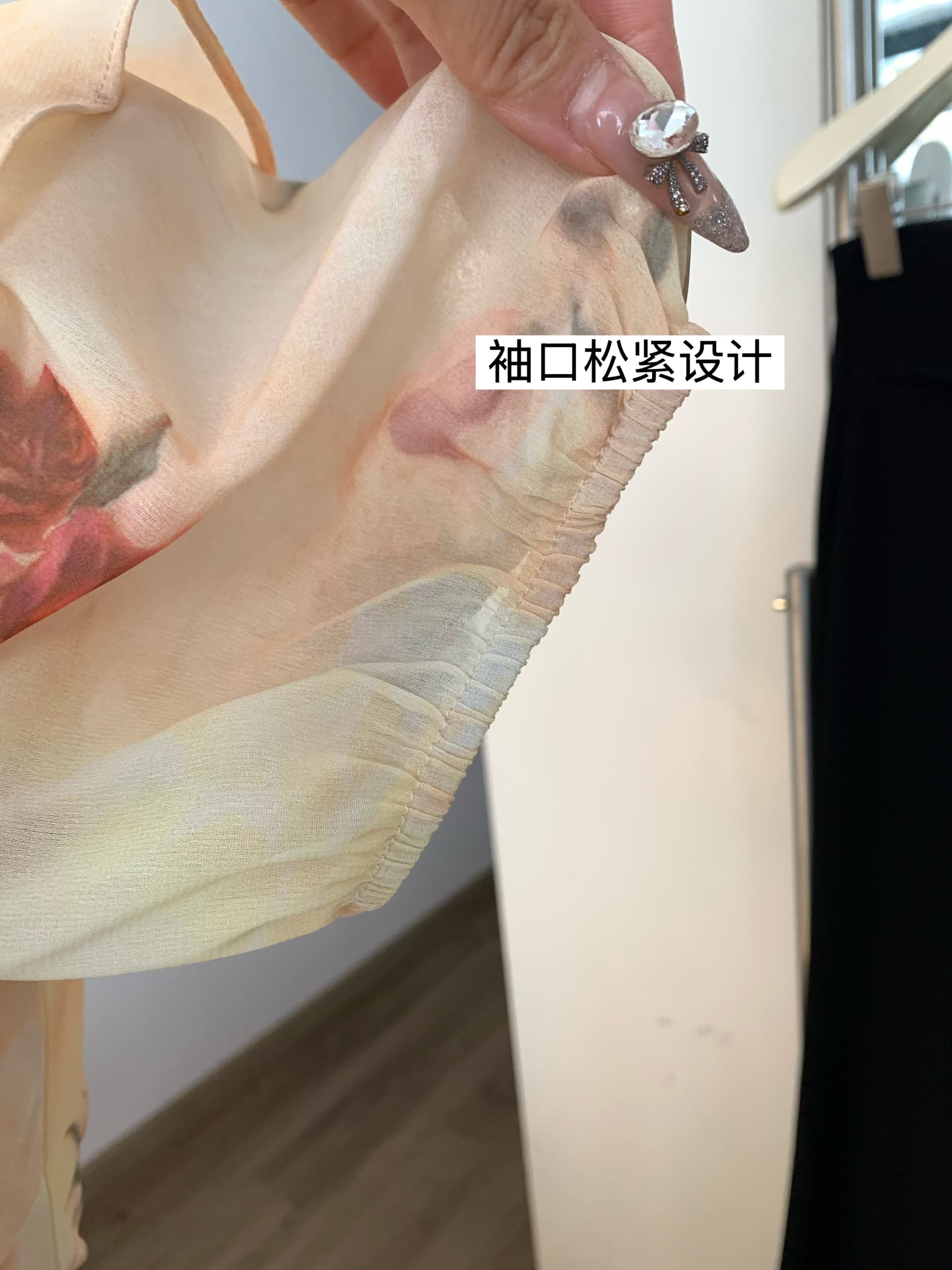 노랑 장미 꽃무늬 치마 작은 날다 소매 프릴 여성 드레스 봄 여름 쉬폰 꽃무늬 프랑스식 롱 스커트 상세 이미지 3